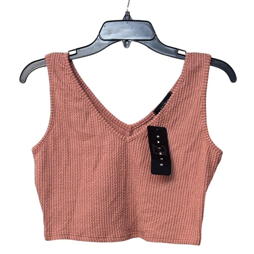 21 Saints women's Waived Rib Double-V Cropped Tank Top, Mauve, Sz. L,